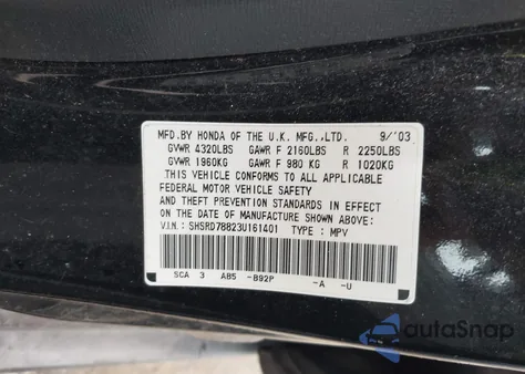 2003 Honda Cr-V Ex из США, поврежденный, VIN SHSRD78823U161401